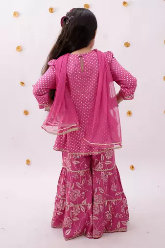 Pink printed rayon sharara