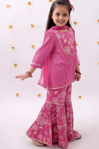 Pink printed rayon sharara