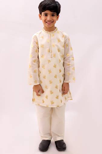 Off white printed chanderi kurta set