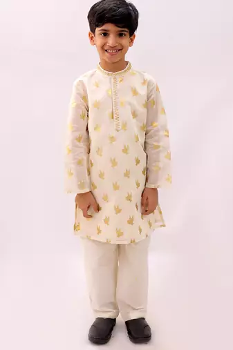 Off white printed chanderi kurta set