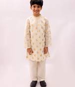 Off white printed chanderi kurta set
