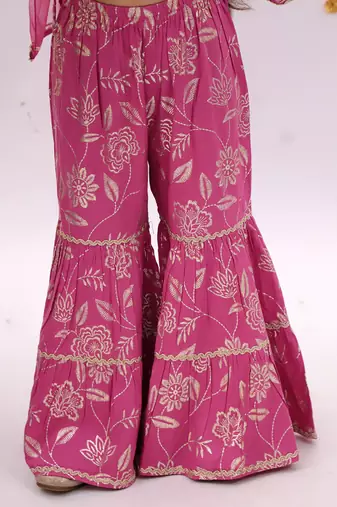 Pink printed rayon sharara