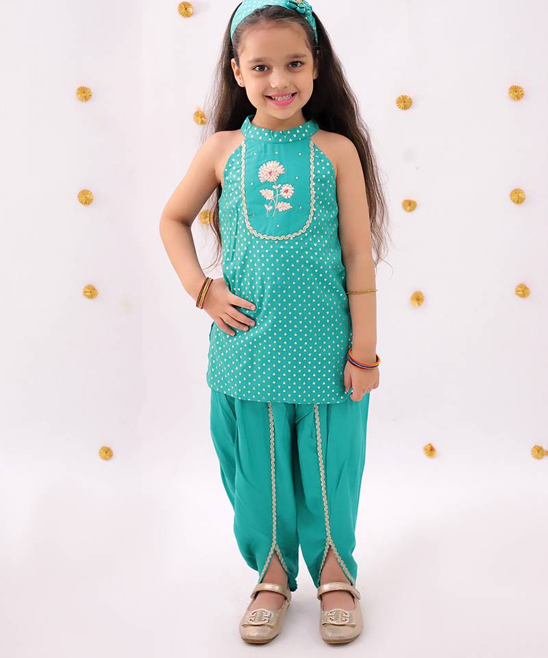 Green printed rayon co ord set