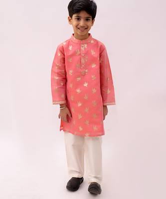 Peach printed chanderi kurta set 1