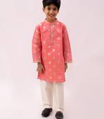 Peach printed chanderi kurta set
