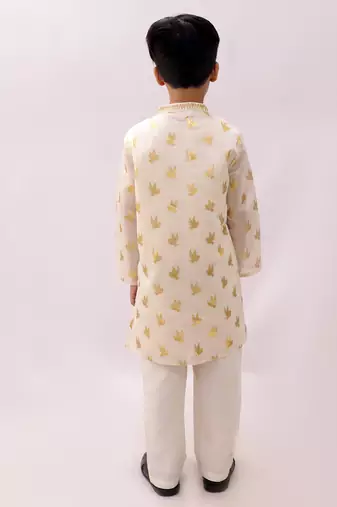 Off white printed chanderi kurta set