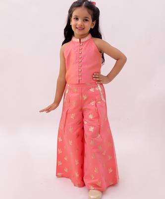 Peach printed chanderi co ord set 1