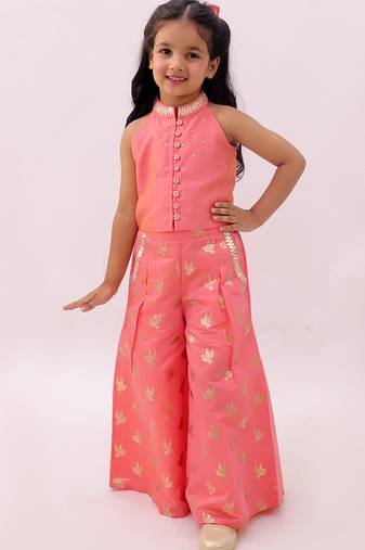Peach printed chanderi co ord set
