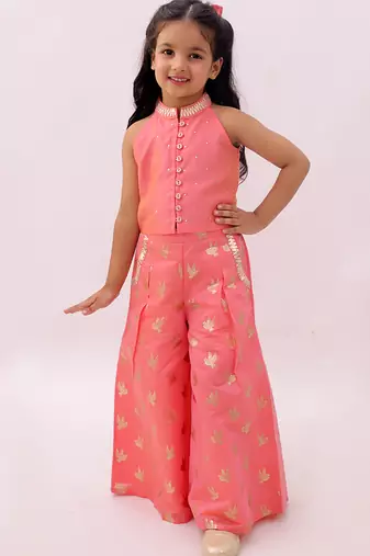Peach printed chanderi co ord set