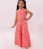 Peach printed chanderi co ord set