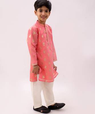 Peach printed chanderi kurta set 2
