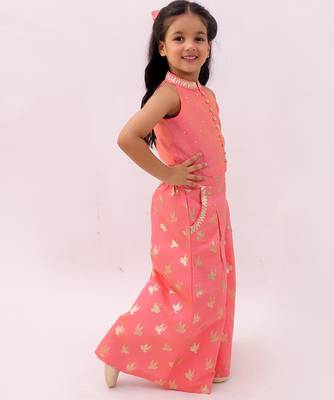 Peach printed chanderi co ord set 2