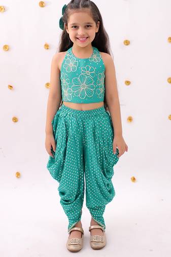 Green embroidered rayon co ord set