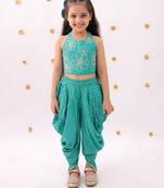 Green embroidered rayon co ord set