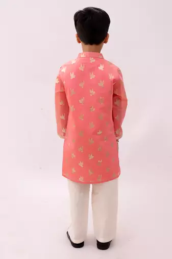 Peach printed chanderi kurta set