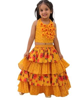 Mustard printed cotton lehenga 1