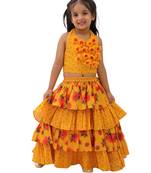Mustard printed cotton lehenga