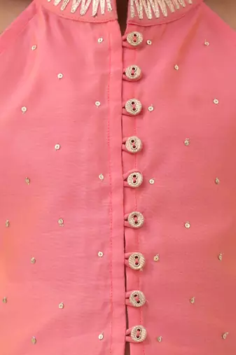 Peach printed chanderi co ord set