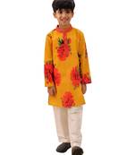 Mustard printed cotton kurta set