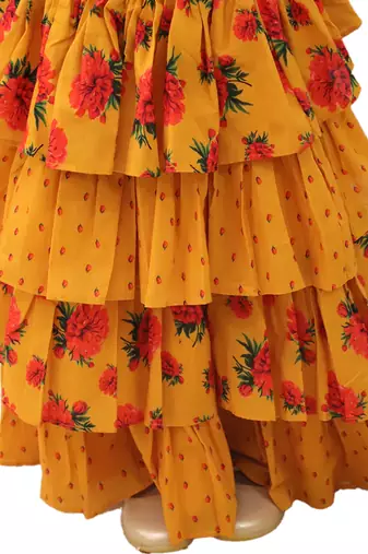 Mustard printed cotton lehenga