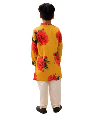 Mustard printed cotton kurta set 3