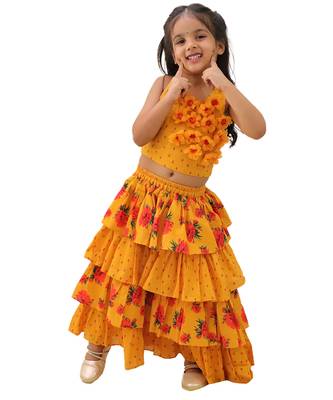 Mustard printed cotton lehenga 5