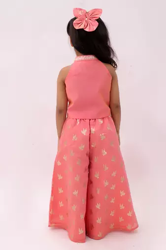 Peach printed chanderi co ord set