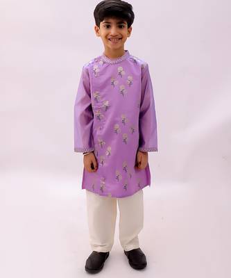 Purple printed chanderi kurta set 1
