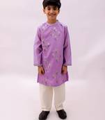 Purple printed chanderi kurta set
