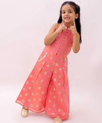 Peach printed chanderi co ord set 5