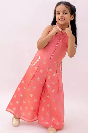 Peach printed chanderi co ord set