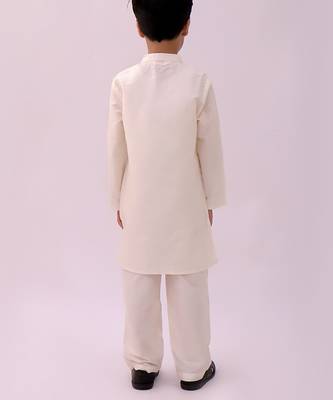 Mustard printed silk nehru jacket set 2