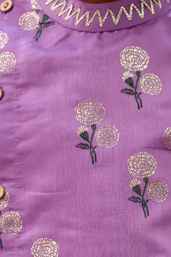 Purple printed chanderi kurta set