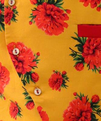 Mustard printed silk nehru jacket set 3