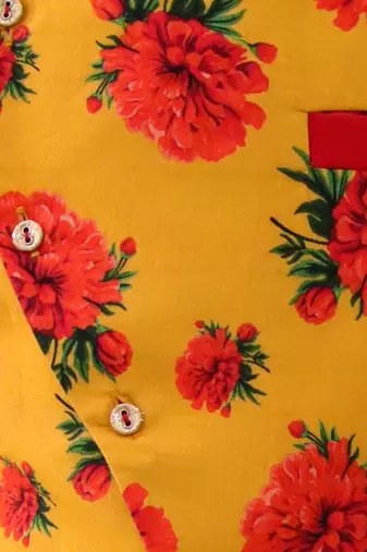Mustard printed silk nehru jacket set