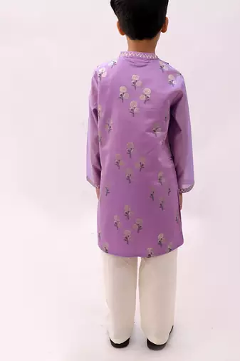 Purple printed chanderi kurta set