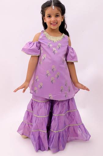 Purple printed chanderi sharara