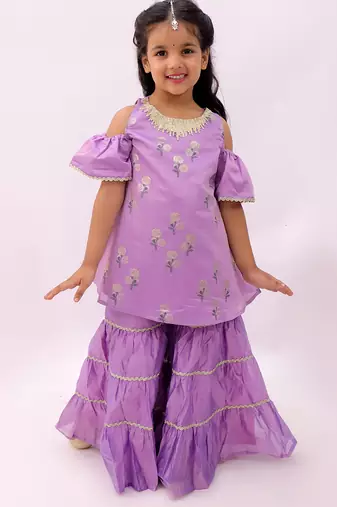 Purple printed chanderi sharara