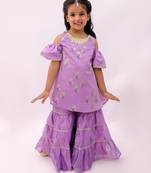 Purple printed chanderi sharara