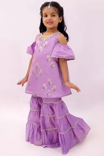 Purple printed chanderi sharara