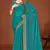 Teal blue zari resham embroidered border two tone silk party wear saree with blouse piece