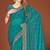 Teal blue zari resham embroidered border two tone silk party wear saree with blouse piece