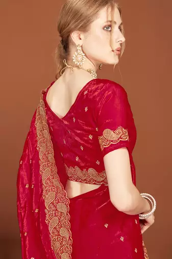 Magenta zari resham embroidered border two tone silk party wear saree with blouse piece