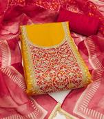 Women's unstitched embroidery sequence & digital print cotton dress material (msmfc11595a)