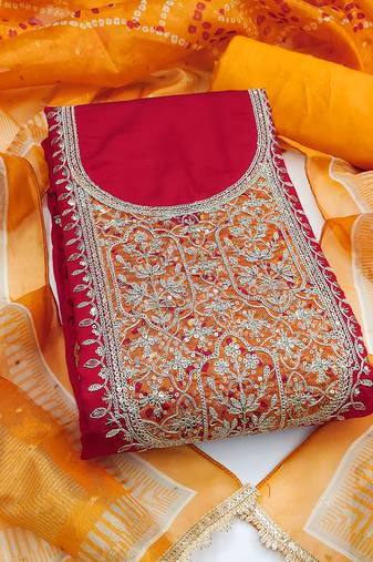 Women's unstitched embroidery sequence & digital print cotton dress material (msmfc11595c)