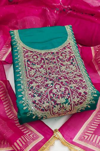 Women's unstitched embroidery sequence & digital print cotton dress material (msmfc11595d)