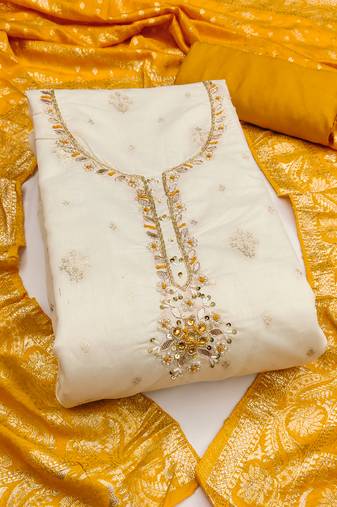 Women's unstitched weaving & handwork banarasi modal cotton silk dress material (msmfc11600a)