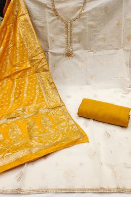  weaving & handwork banarasi modal cotton silk dress material 2