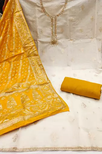  weaving & handwork banarasi modal cotton silk dress material