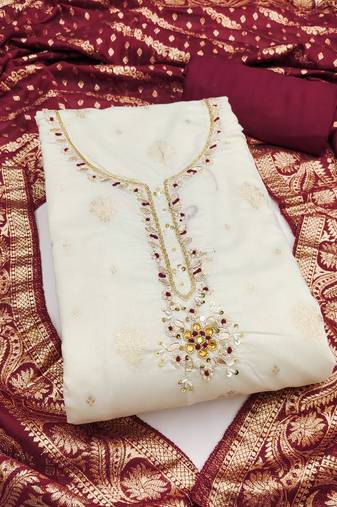 Women's unstitched weaving & handwork banarasi modal cotton silk dress material (msmfc11600b)